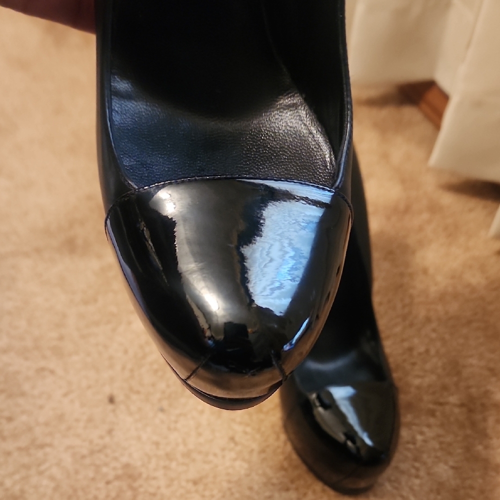 Yves Saint Laurent Black Patent Leather Tribtoo Platforms Heels - Picture 2 of 16